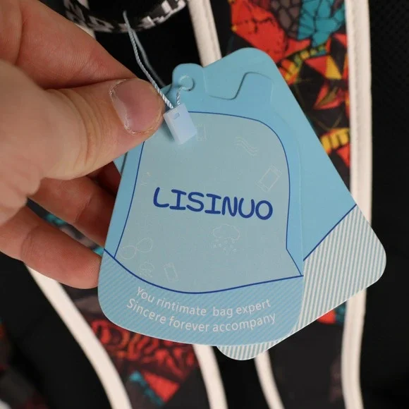 Lisinuo Black Backpack School USB Child Graffiti Large Laptop Sturdy Pad Straps - Picture 6 of 11